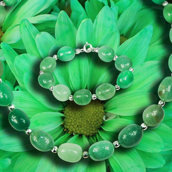 *925 Sterling Silver Natural Jade Necklace & Bracelet - Picture 3 of 5